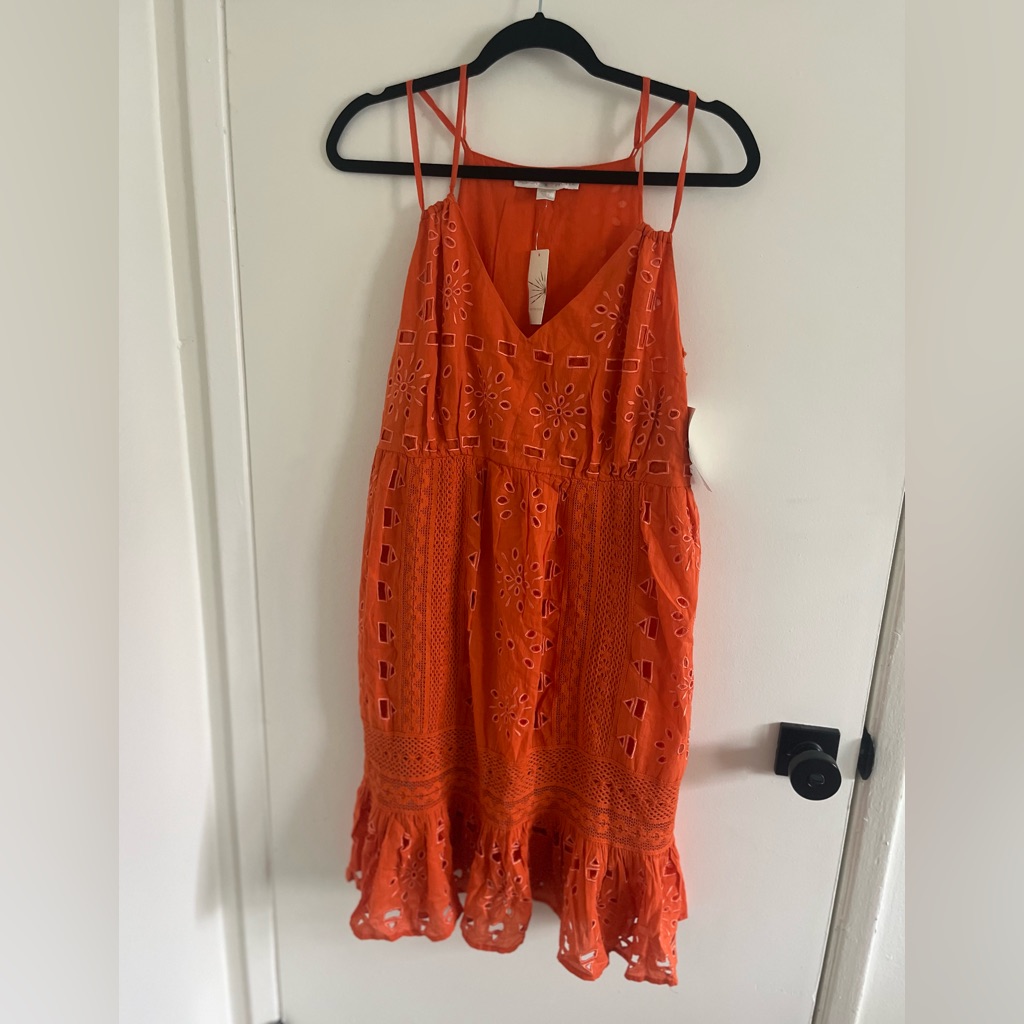 Boston Proper Tangerine Eyelet Midi Dress